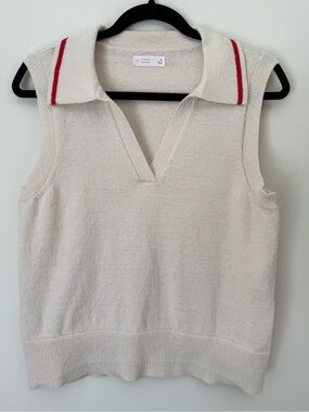 LC Lauren Conrad Cream Knit Polo-Style Sleeveless Vest with Red Trim